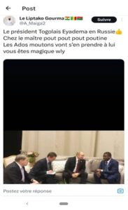 Le président togolais Faure Essozimna GNASSINGBE en visite chez Vladimir Poutine, cette information est fausse