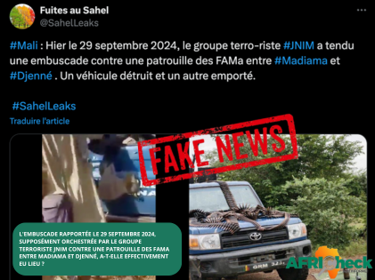 Fausse Alerte : L'embuscade FAMa JNIM entre Madiama et Djenné n'a jamais eu lieu