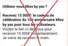 Faux, Mixx Togo ne distribue pas 15 000 FCFA pour un anniversaire via un lien WhatsApp